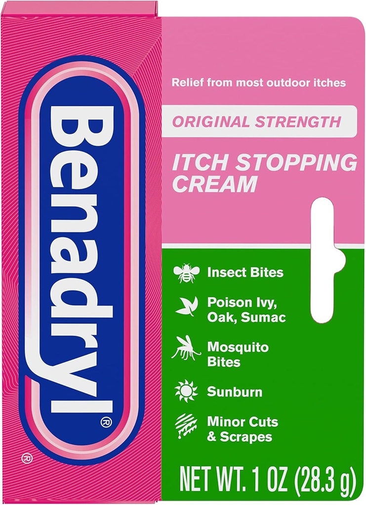 Benadryl Original Styrke Itch Stopping Anti-Itch krem, Diphenhydramine HCl Topisk Analgesic & sink Acetate hudbeskyttende, Relief fra de fleste utendørs itches, 1 oz (Pack of 6)