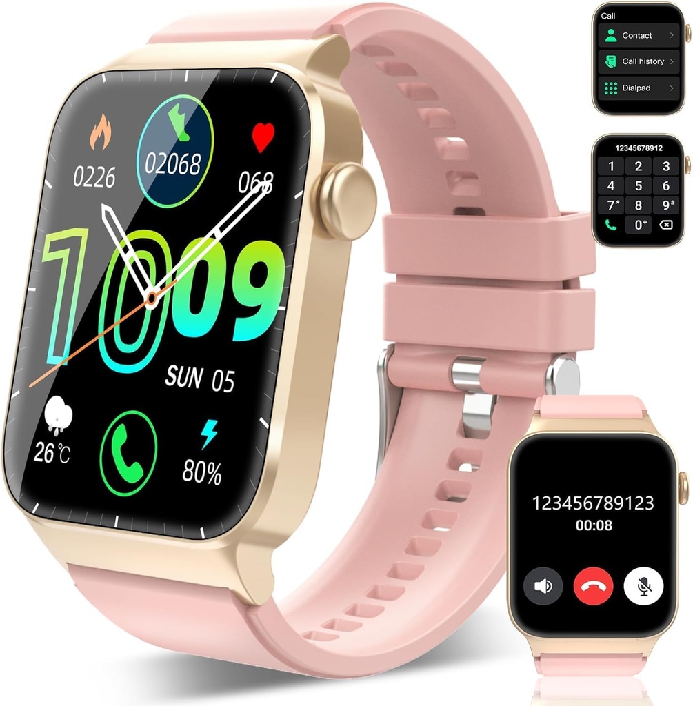 Smart Klokke for menn kvinner (Svar / Gjør anrop), 1.85" HD Smartwatch, Treningsklokke med 112 idrettsmoduser, hjertefrekvens søvnskjerm/stegdisk, IP68 Vanntett Fitness Tracker for Android, Deep Pink