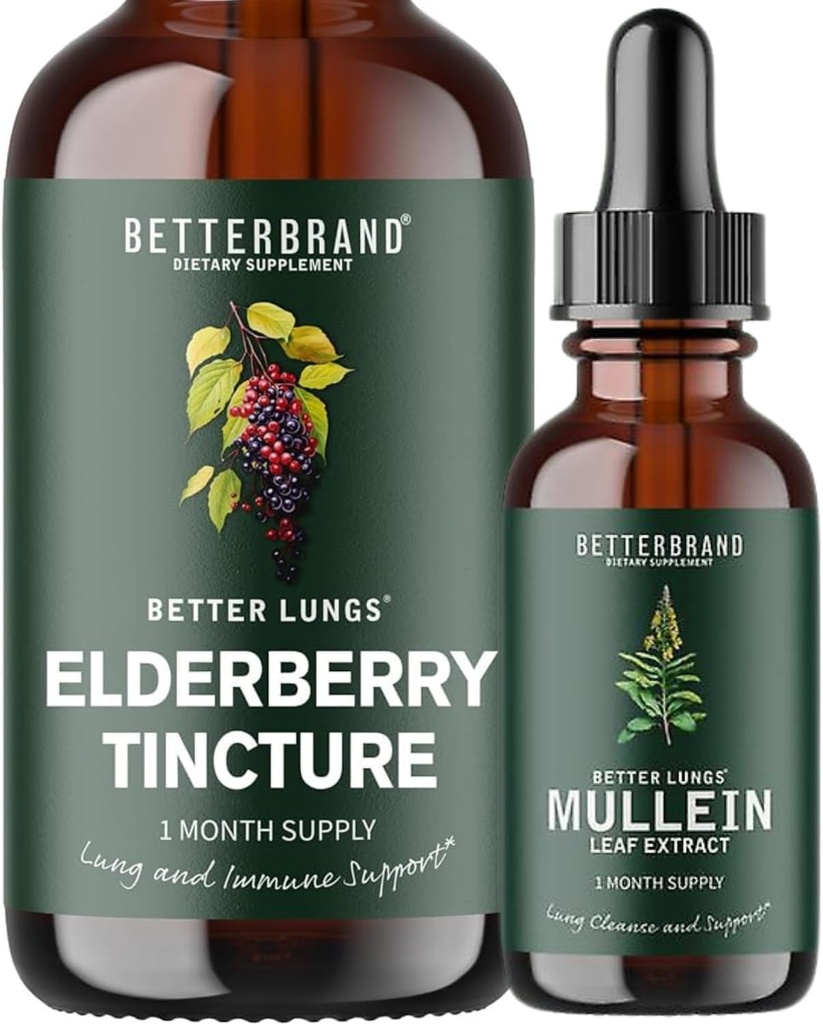 BetterLungs Mullein Leaf Extract og Elderberry Tinktur Bundle - Lung Helse Støtte
