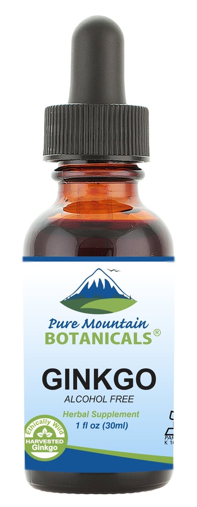 Pure Mountain Botanicals Gingko Biloba flytende ekstrakt dråper - alkohol gratis tinktur av Wild Harvest Ginkgo Biloba Leaf Supplement