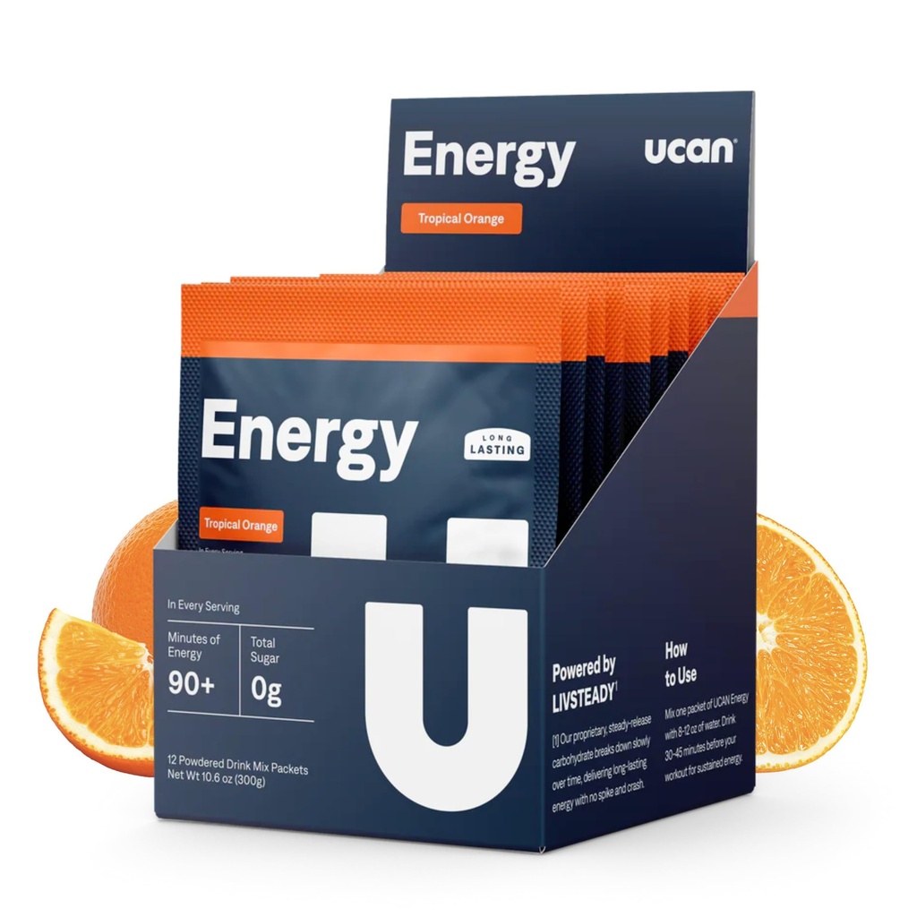 UCAN energipulver, Tropisk oransje, keto, sukkerfri pre & post trening for menn og kvinner, ikke-GMO, Vegansk, Glutenfri, Flott for Runners, Gym-Goers og høy ytelse atleter (12 Serveringer, 25g)