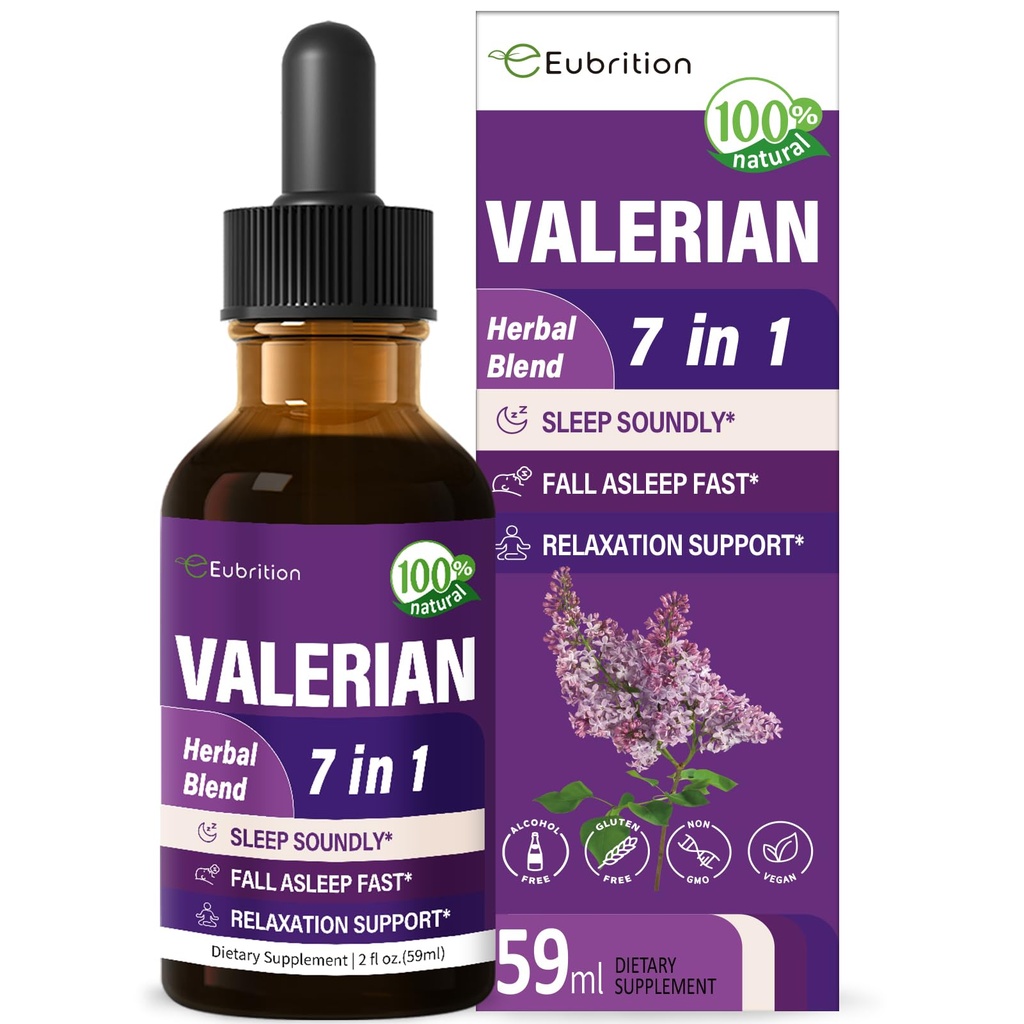 Valerian Root Sleep Support Drops, Passion Blomster, Kamille, Lavender, Soursop Leaves, & Hibiscus Herb Extract Supplement Tinktur for søvn lydisolert og dypt. Perfekt med søvnlyder. 2oz
