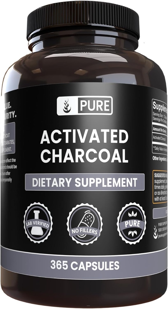 Pure Original Ingredienser Aktivert Charcoal, Ingen magnesium eller Rice Fillers, alltid ren, Lab verifisert (365 greve)