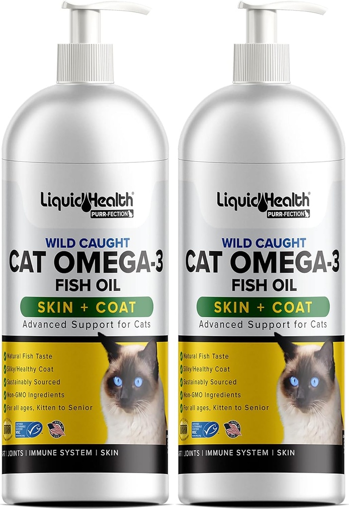 Flytende helse Kjæledyr Wild Fanget Omega 3 Fiskeolje for katter - Flytende Omega 3 Supplement for katter med EPA + DPA + DHA - Reduser kløe, støtte felles, immunitet, hjerne, hjerte helse - laget i USA (2 pakke)