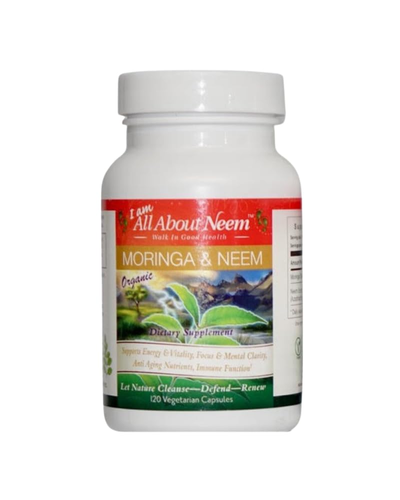 Organic Moringa 400mg & Neem Leaf 500mg Capsules – 120 Count – Detox & Superfood Nutrition – Vegansk, Cruelty-Free, Ikke-GMO – Immun, Hud & Energi Support – laget i USA