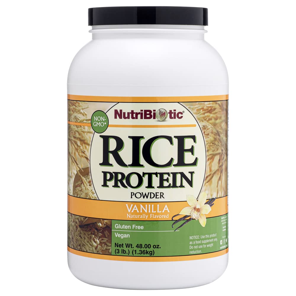 NutriBiotic – Vanilla Rice Protein, 3 Lb (1,36kg) | Lav karbohydrat, keto-vennlig, vegansk, råproteinpulver | Vokset & bearbeidet uten kjemikalier, GMO eller gluten | lett å digest & næringsrik