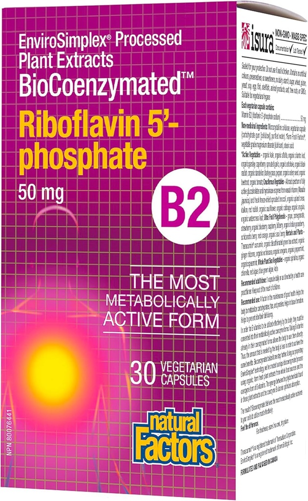 BioCoenzymatedRiboflavin5'-fosfat 50 mg naturlige faktorer 30 Vegkaps