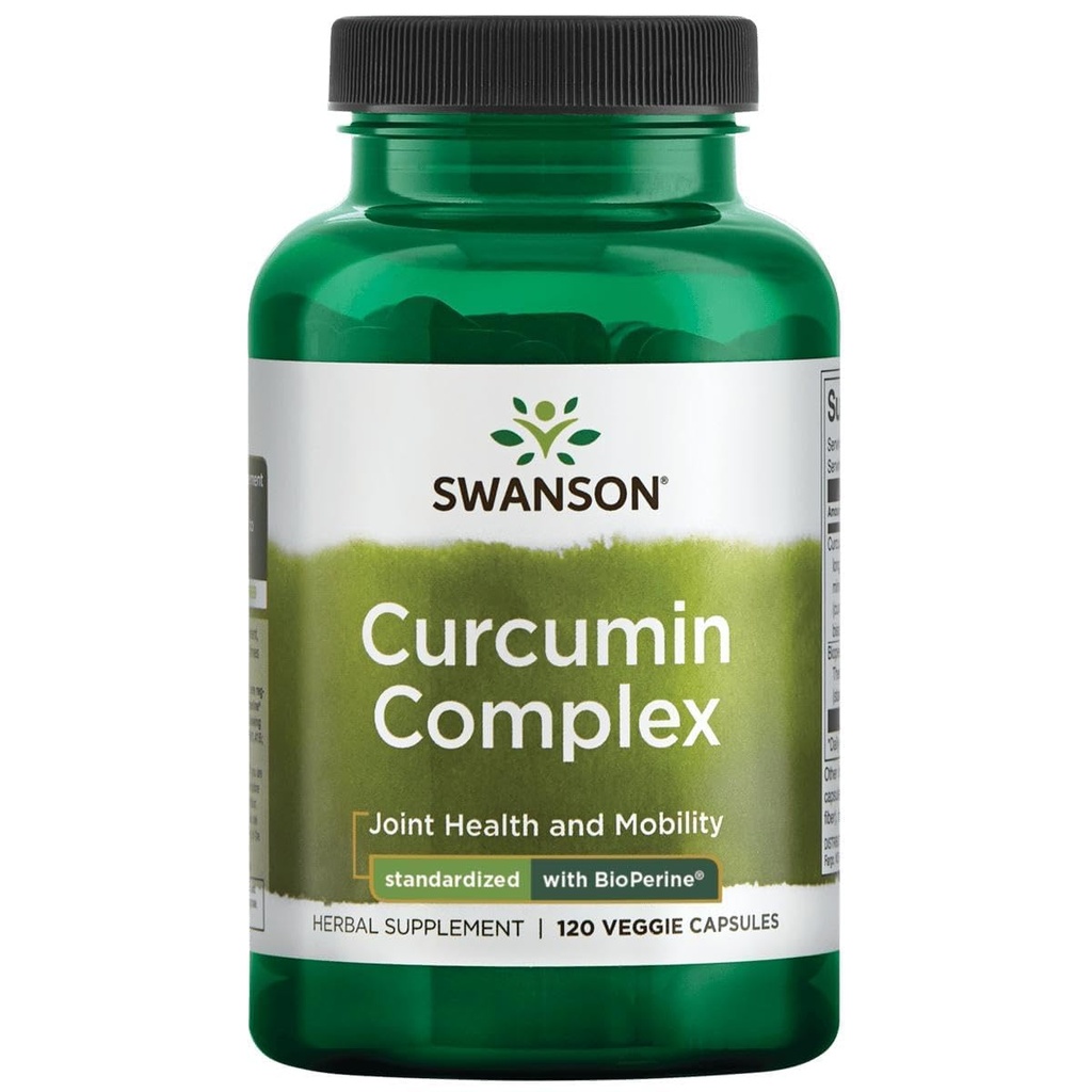 Swanson Curcumin Complex - Herbal Supplement støtter felles helse, mobilitet og fysisk funksjon - Standardisert med BioPerine for maksimal absorpsjon - (120 Veggie Capsules)