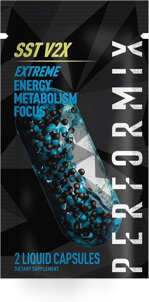 PERFORMIX - SST V2X - Pre Workout - 300 mg koffein - Energitilskudd - Ingen Crash - Fitnessmål - Nootropic - Tidsbelagt fokus, Mood & Energy Boost - Menn & kvinner - 2 Kapsler