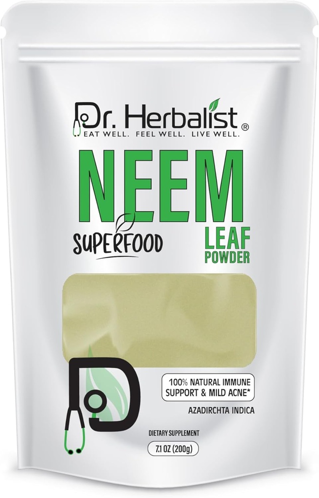 Dr. Herbalist Neem Leaf Powder 200g - Azadirachta Indica for hud, hår og total velvære - 100% naturlig, vegansk-vennlig og Cruelty-Free