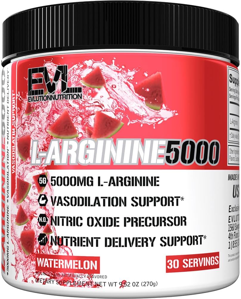 Evlution Nutrition Nitric Oxid Booster L-Arginin Supplement - høy potens Nitric Oxid Supplement med 5000 mg L Arginin for forbedrede pumper Energi Muskelvekst og vaskularitet Ingen Booster