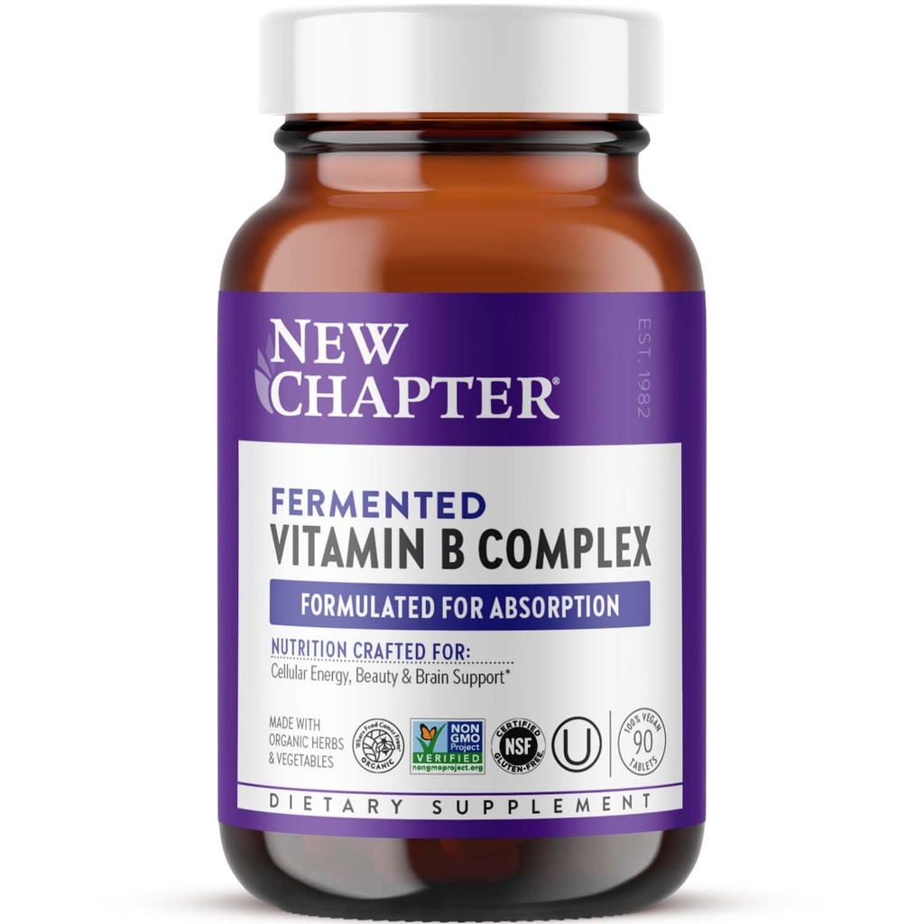 Nytt kapittel Vitamin B-kompleks, Fermentert vitamin B-kompleks, USDA Organisk, En dag for cellulær energi + hjerne + skjønnhet, 100% vegansk, glutenfri - 90 greve
