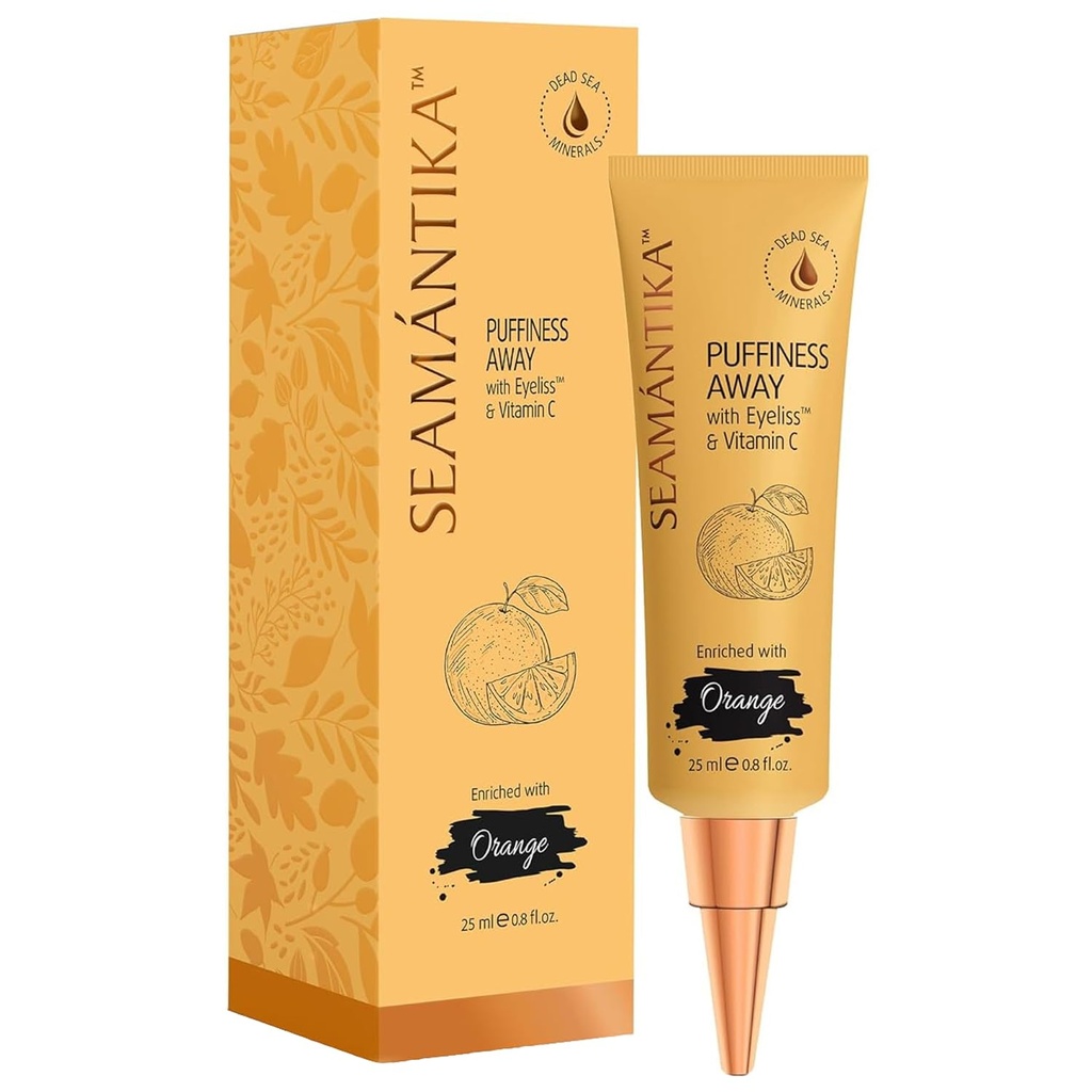 SEAMANTIKA PUFFINESS Away Eye Cream 0.8 fl.oz - Instant Eye Bag Remover Puffiness with Eyeliss; Vitamin C, Under Øye Puffiness Reduser Øyeresultater, Midlertidig reduksjon av Wrinkles & Mørke sirkler
