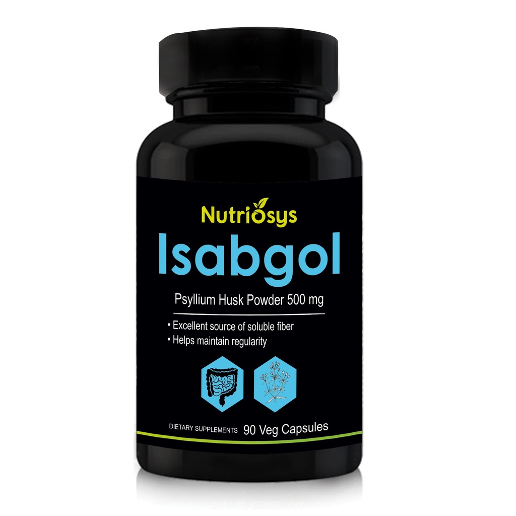 Isabgol Psyllium Husk 500mg Supplement, Utmerket kilde til løselig fiber, 90 Veg Kapsler