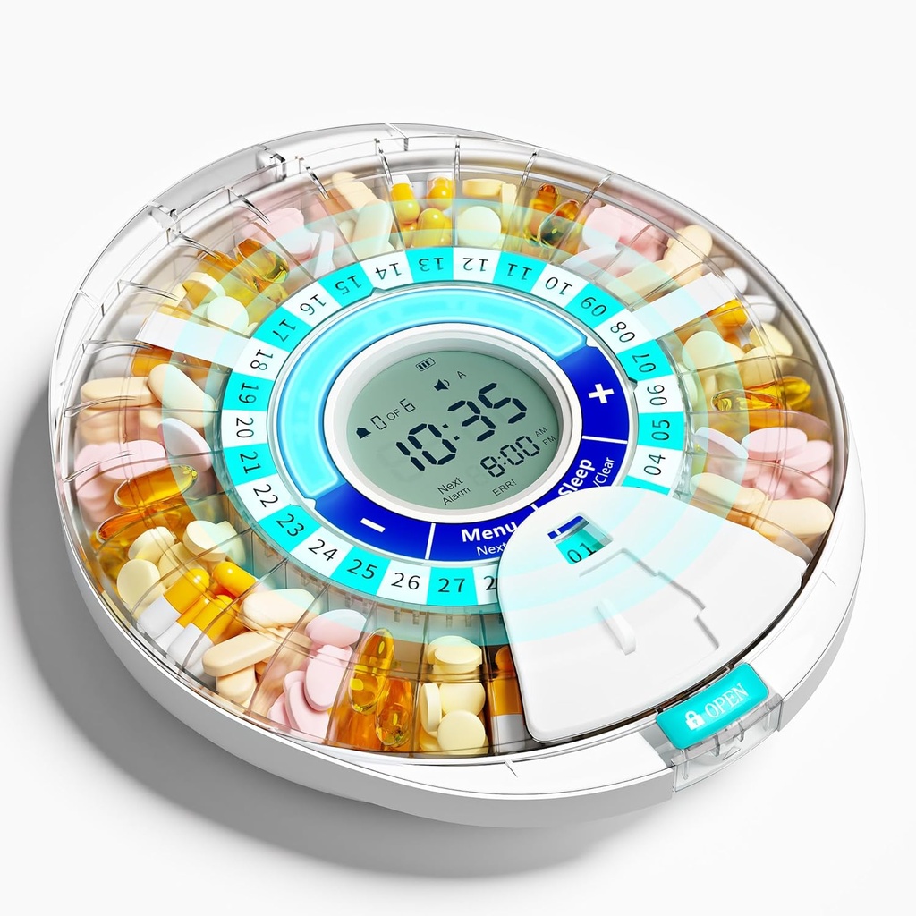 Oppgradert automatisk pilledispenser for eldre med alarm: Smart piller dispenser maskin med 28-Slot, Mix-Proof Tech & XL LCD, forbedret holdbarhet for daglig medisinhåndtering