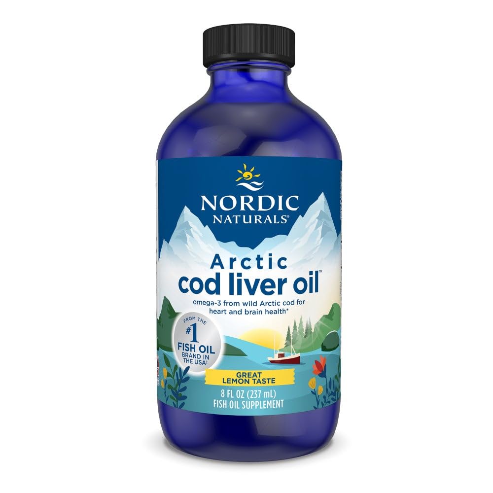 Nordic Naturals Arctic Cod Liver Oil, Lemon - 8 oz - 1060 mg Total Omega-3s med EPA & DHA - Hjerte og hjerne helse, sunn immunitet, total velvære - Non-GMO - 48 Serveringer