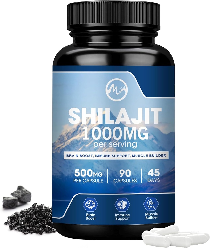 Shilajit Supplement, Shilajit Kapsler med fulvsyre for menn og kvinner, Shilajit med 85+ Spor Mineraler for energi, ytelse og immunhelse - 90 kapsler