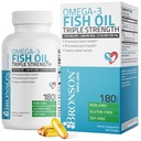 Bronson Omega 3 Fish Oil Triple Styrke 2720 mg, høy EPA 1250 mg DHA 488 mg, ikke-GMO Heavy Metal Testet, 180 Softgels