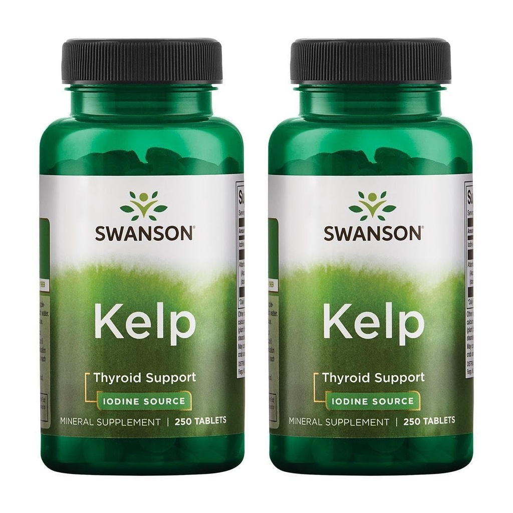 Swanson Kelp - Naturlig jodinkilde som støtter Thyroid helse - Mineral Supplement m/Iodinkilde Standardisert 0,4% - (250 tabletter, 225mcg Hver) (2 pakke)