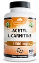NaturaLife Labs Acetyl L-karnitin (ALCAR) 1500 mg per servering – 100 kapsler – Ikke-GMO, Glutenfri, Vegansk