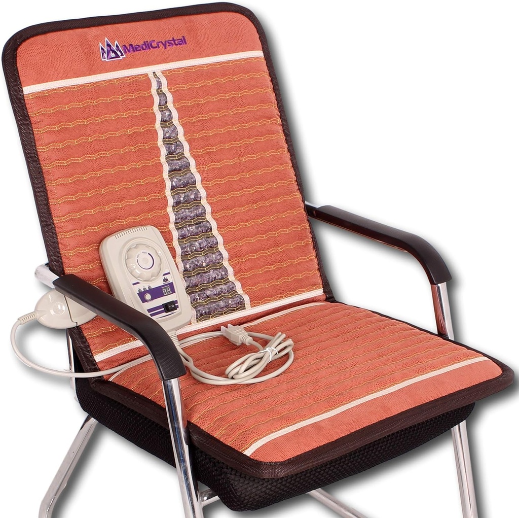 MediCrystal Far Infrarød stolmatte - 40\"L x 20\"W - Naturlig ametyst - FIR Varme 86-158°F (30-70°C) - Negativ jon - Original Produsent- Hot Stone Pad