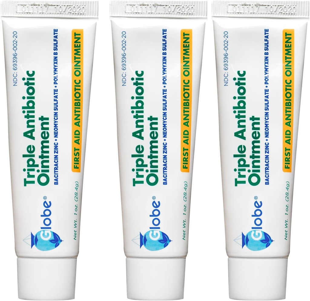 Globe (3 Pakke 1oz Triple Antibiotic Ointment, Førstehjelpsbelysning for mindre skafter og sår og forhindrer infeksjon, sammenlign med de aktive ingrediensene i ledende merkevare (3 Pack)