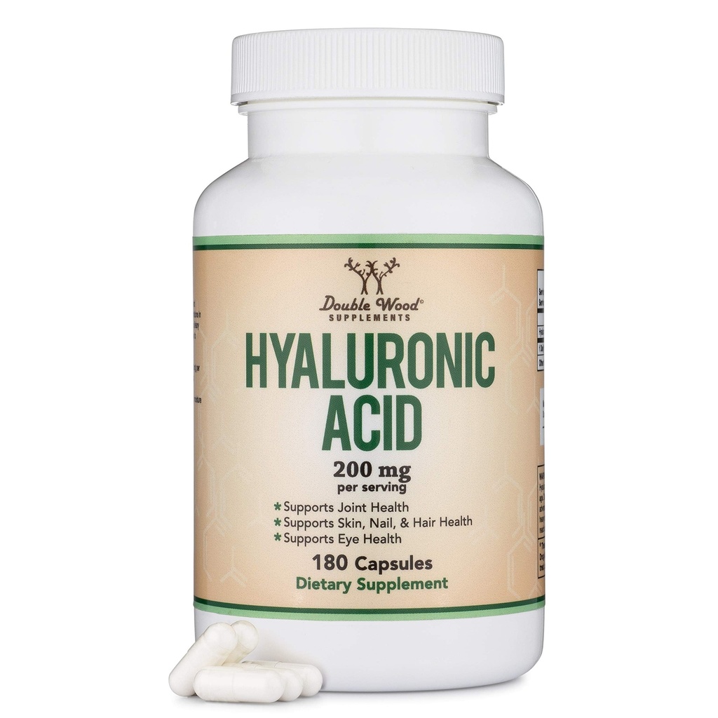 Hyaluronsyre Supplements -180 Kapsler (ansiktseffekter av hyaluronsyre Serum for ansikt) 200 mg Per Serving for hud og ansikt aldring støtte (Acido Hialuronico) Glutenfri ved dobbel tre