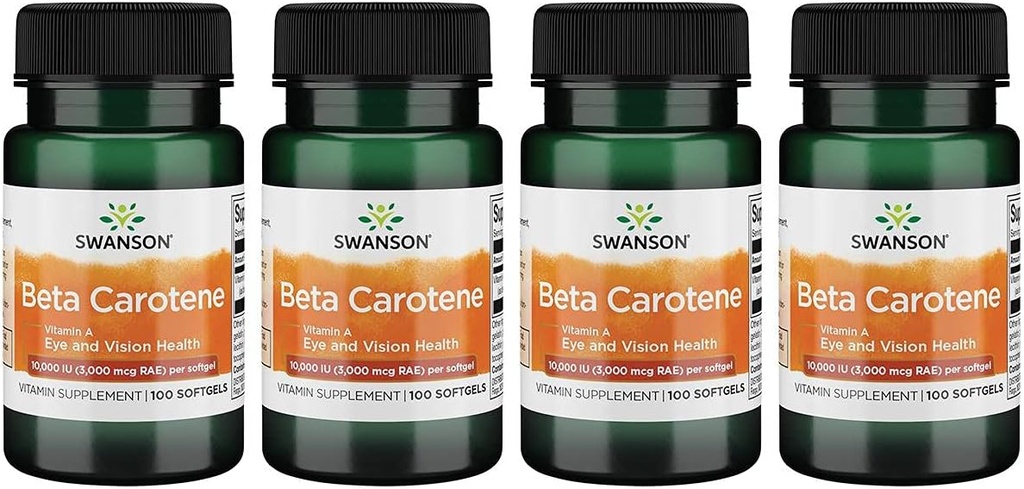 Swanson Beta-Caroten (Vitamin A) Hud Eye Immune System Helse Antioksidant støtte 10000 Iu (3000 mg) 100 Sgels (4 pakke)
