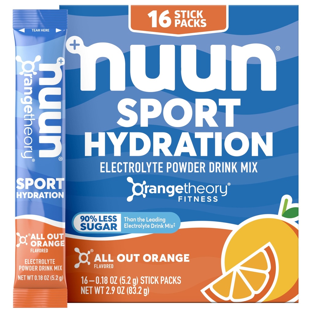 Nuun Sport Electrolyte pulver pakker med magnesium, kalsium, kalium, klorid og natrium, Hydration pakker for on-The-Go, alle ut oransje flavor, glutenfri og vegan, 16 enkelt serveringer