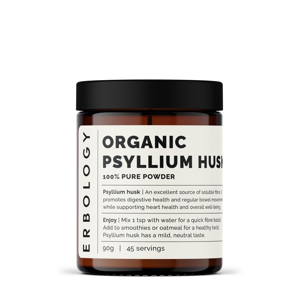 Erbologi Organic Psyllium Husk Powder 3.2 oz - 45 Serveringer - Fremmer Digestive Helse og Regelmessig Bowell Bevegelser - Utviklet Straight from Farm i India - Liten Batch - Vegan - GMO-Free