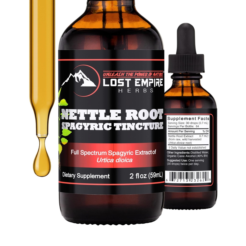 Lost Empire Urter Nettle Root Extract Spagyric Tinktur (2 fl oz) - Wild Harvested fra Supplement for menn, urinfunksjon, BPH, Hårtap - 3rd Party Lab Testet