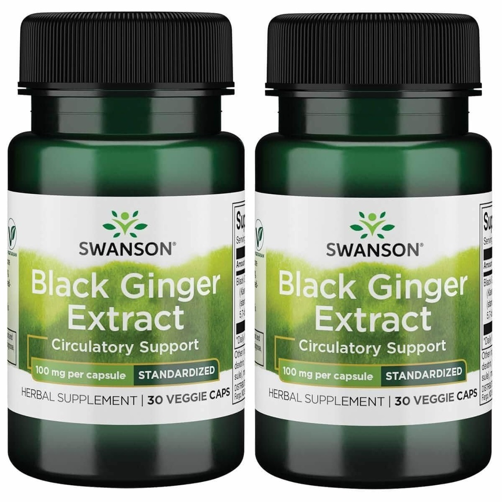 Swanson Black Ginger ekstrakt - fremmer sunn blodsirkulasjon og fysisk vigor - kan hjelpe hjerte helse, muskelvev og mental velvære - (30 Veggie kapsler, 100 mg hver) (2 pakke)