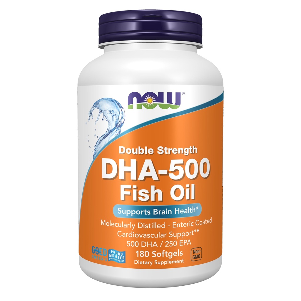Nå Mattilskudd, DHA-500 med 250 EPA, molekylær destillert, støtter hjernens helse*, 180 Softgels