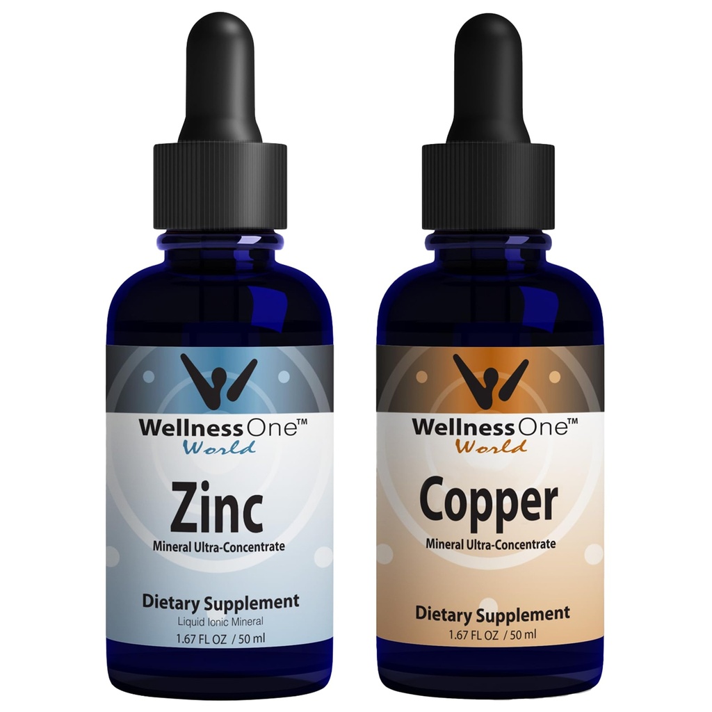 wellnessOne ionisk flytende sink & flytende kobber - sink-kobber bunke til støtte immunsystem & felles, nerve & bein helse - 1.67 fl oz sink & kobber flytende dråper