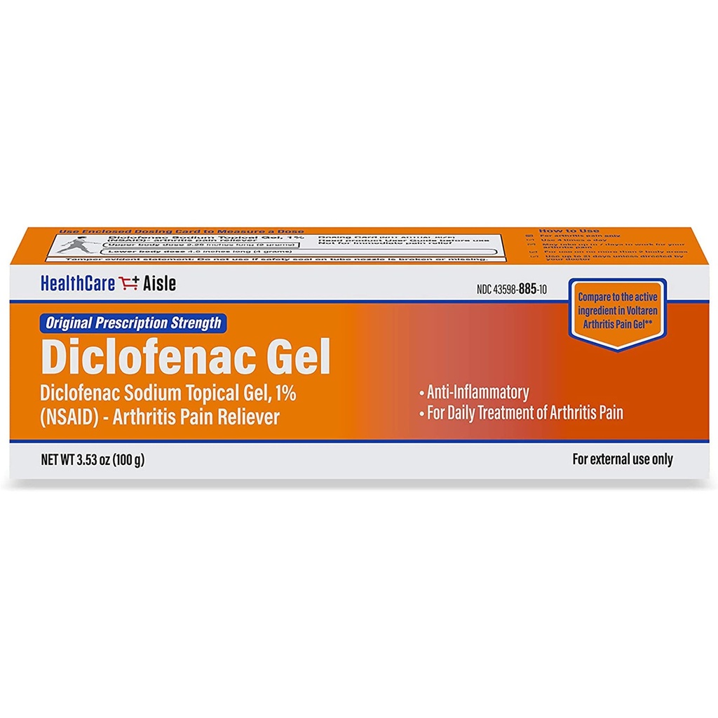 HealthCareAisle Diclofenac Gel, 1%, ledgikt smertelindring - 100 g rør - Opprinnelig reseptbelagt styrke (NSAID)