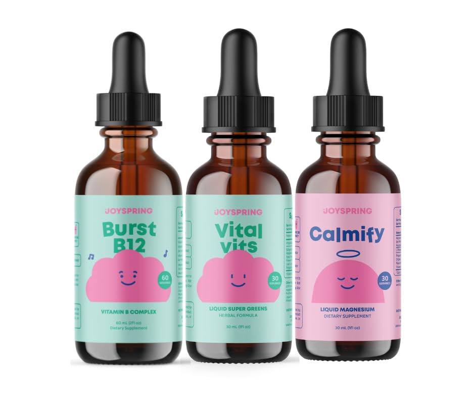 JoySpring B-Complex & Vital Vits med Magnesium Dråper Bundle | Naturlig Sourceed Kids Vitaminer & Minerals | Ikke-alkoholiske, sukkerfri flytende formel | Vegan & vegetarisk flytende dråper Supplement