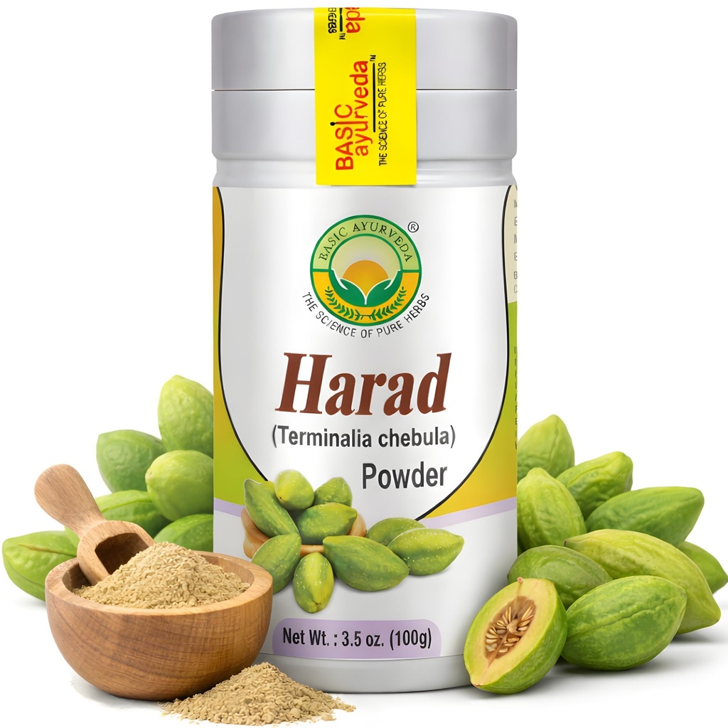 BASIC AYURVEDA Haritaki pulver | 3,53 Oz (100g) | Organisk Harad pulver for sunn digestion | Naturlig Terminalia Chebula
