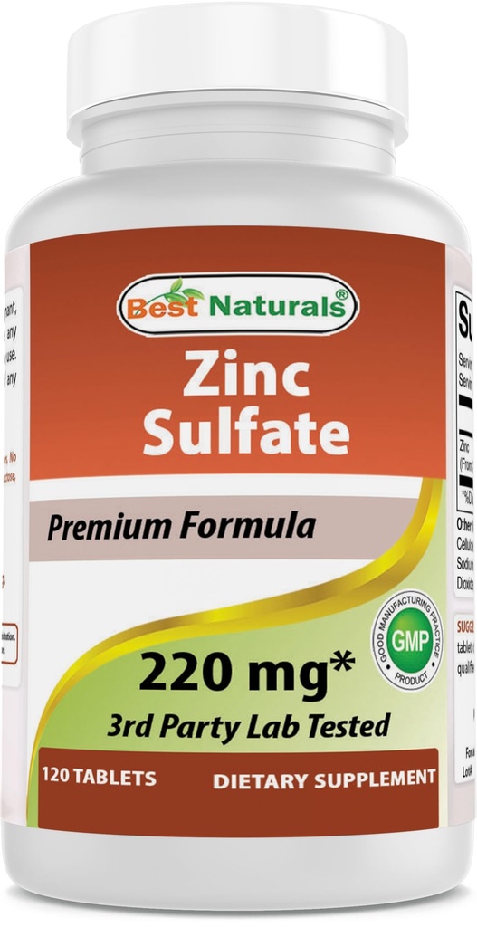 Best Naturals Sink Sulfate 220 mg 120 tabletter - 3rd Party Lab Testet - laget i USA - Glutenfri og ikke-GMO