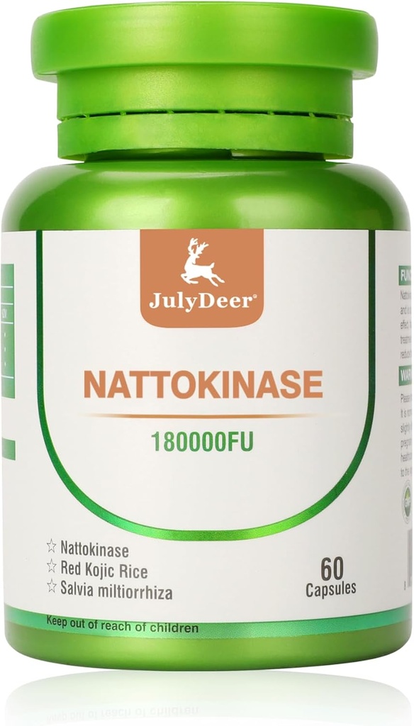 Nattokinase Supplements 180, 000FU Hele flasken 60 Kapsler, 6, 000FU 2 Kapsler Daglige kosttilskudd Systemisk Enzymes Vegetarvennlig for kardiovaskulær og sirkulerende støtte