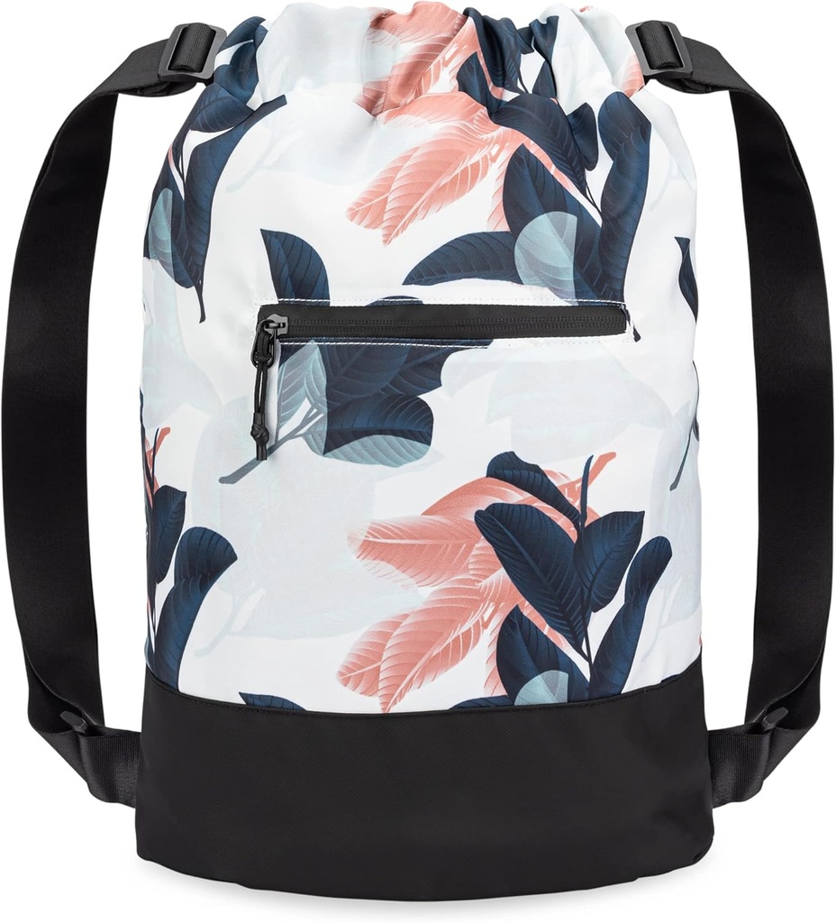 Flex Cinch Drawstring Gym Veske for kvinner med grafiske designer | Holdbar lett vekt Gym Cinch Vesker | Flott for Gym Bag, Reise, og Overnattinger | Navy / Koral - Guava Leaves