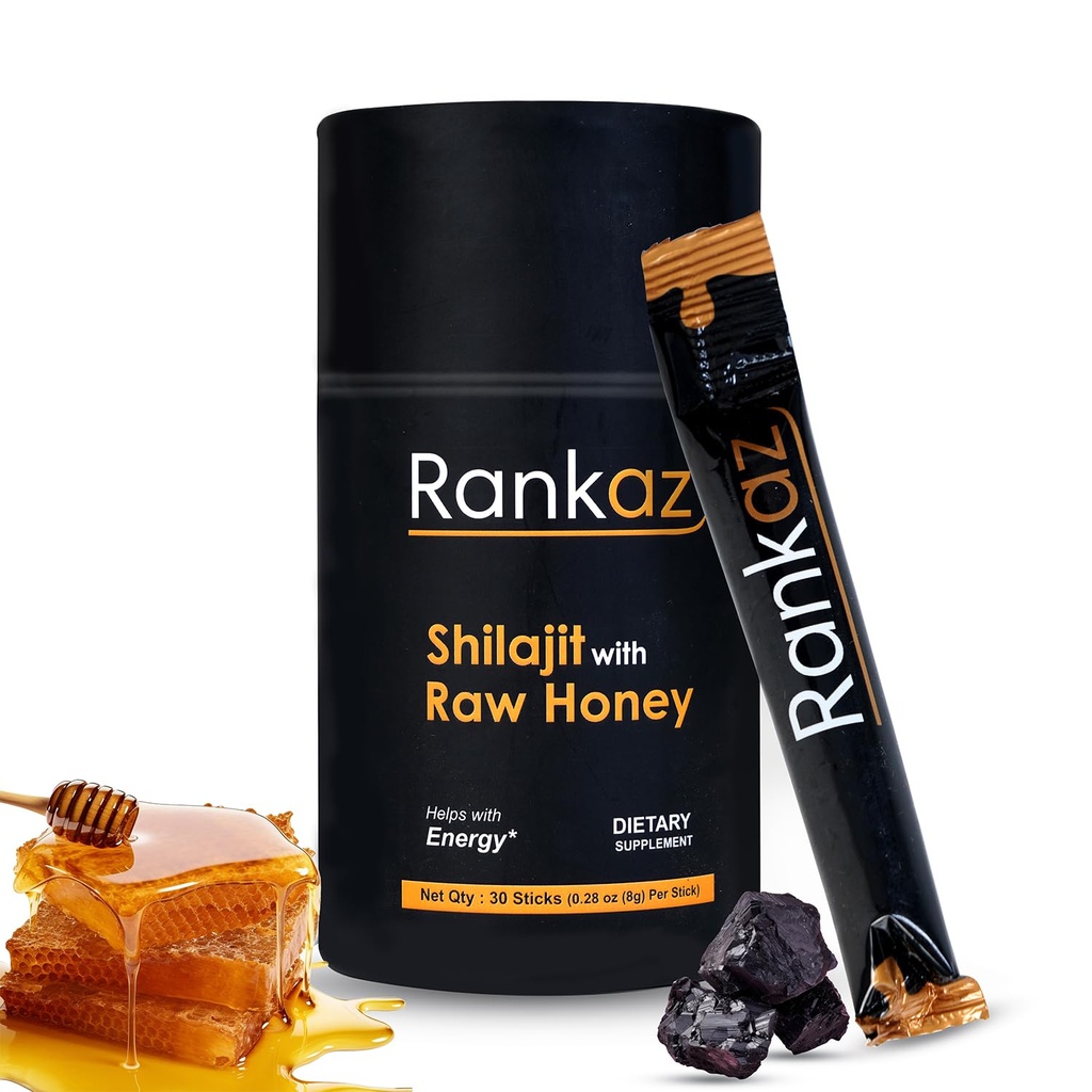 Rankaz Naturlig Shilajit Honning Sticks Organic - 30 Sticks, Shilajit Honning Fulvic Acid og Trace Minerals