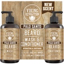 Vikingrevolusjonen Palo Santo Beard Vaske og Beard Conditioner Sett med Argan og Jojoba Olier - Mykt og styrke - Natural Palo Santo Scent - Skjegg Shampoo med Ginseng Root Extract (17 oz)