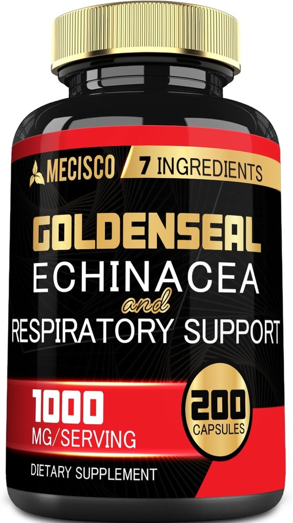 Goldenseal Root Capsule Organic med Echinacea, Mullein Leaf, Plantain og mer - 7 Premium Herbal støtter immunsystem, Digestive helse, glatt pustende og kroppens ledelse - 200 Kapsler