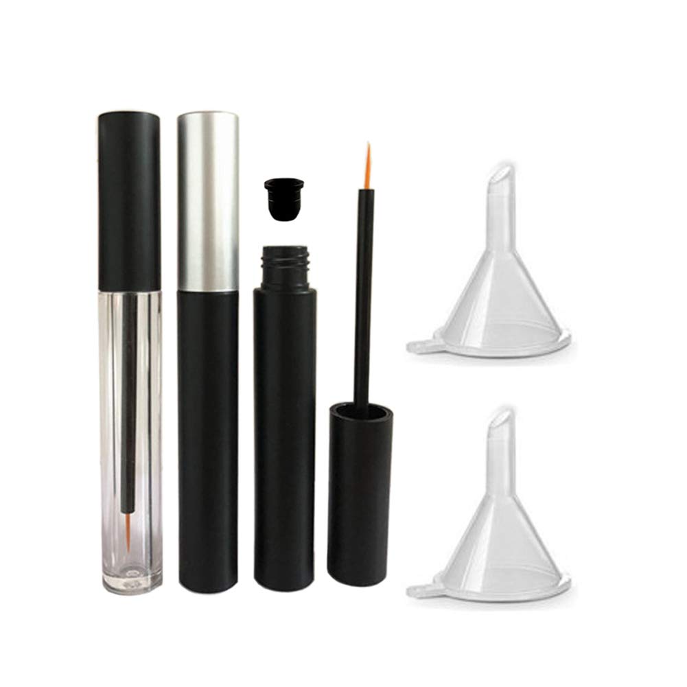 3 stykker 5ml Tom Eyeliner Tubes Påfyllbar øyenvippe vekst flytende flaske plast eyeliner vialer Tube med pensel øyenvifte vekst olje Mascara Tube for kosmetikk Kom med 2 Mini Palstic Funnels