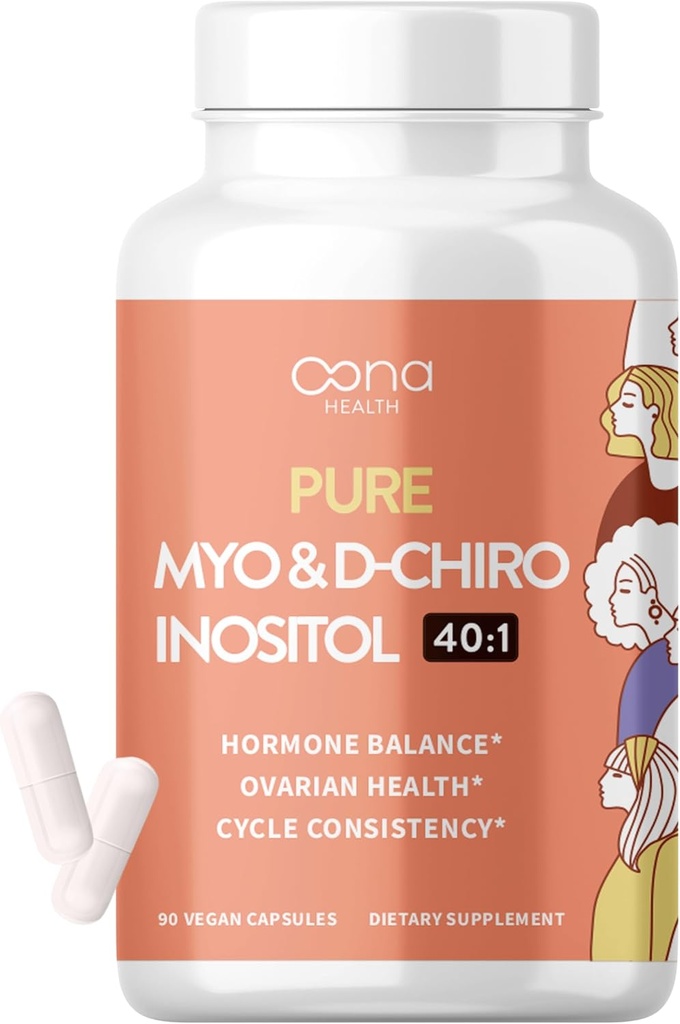 Vegan Myo-Inositol & D-Chiro Inositol Supplement for kvinner - PCOS Relief, Hormonal Balance, Ovarian støtte, Ovulation støtte Supplement - Ideell forhold 40:1-90 Cap - Fertilitetstillegg for kvinner