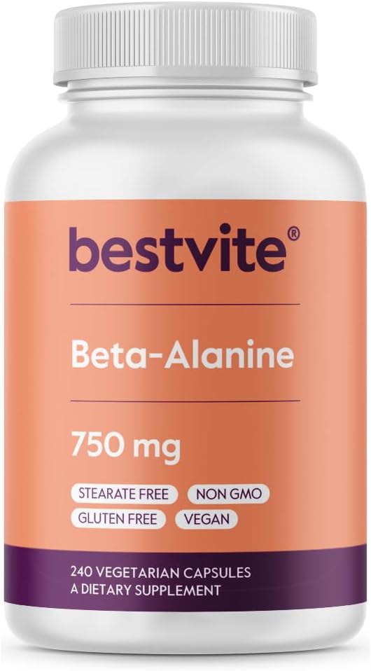 BESTVITE Beta Alanine 750mg (240 Vegetariske kapsler) - Ingen stearates - Vegan - Ikke GMO - Glutenfri