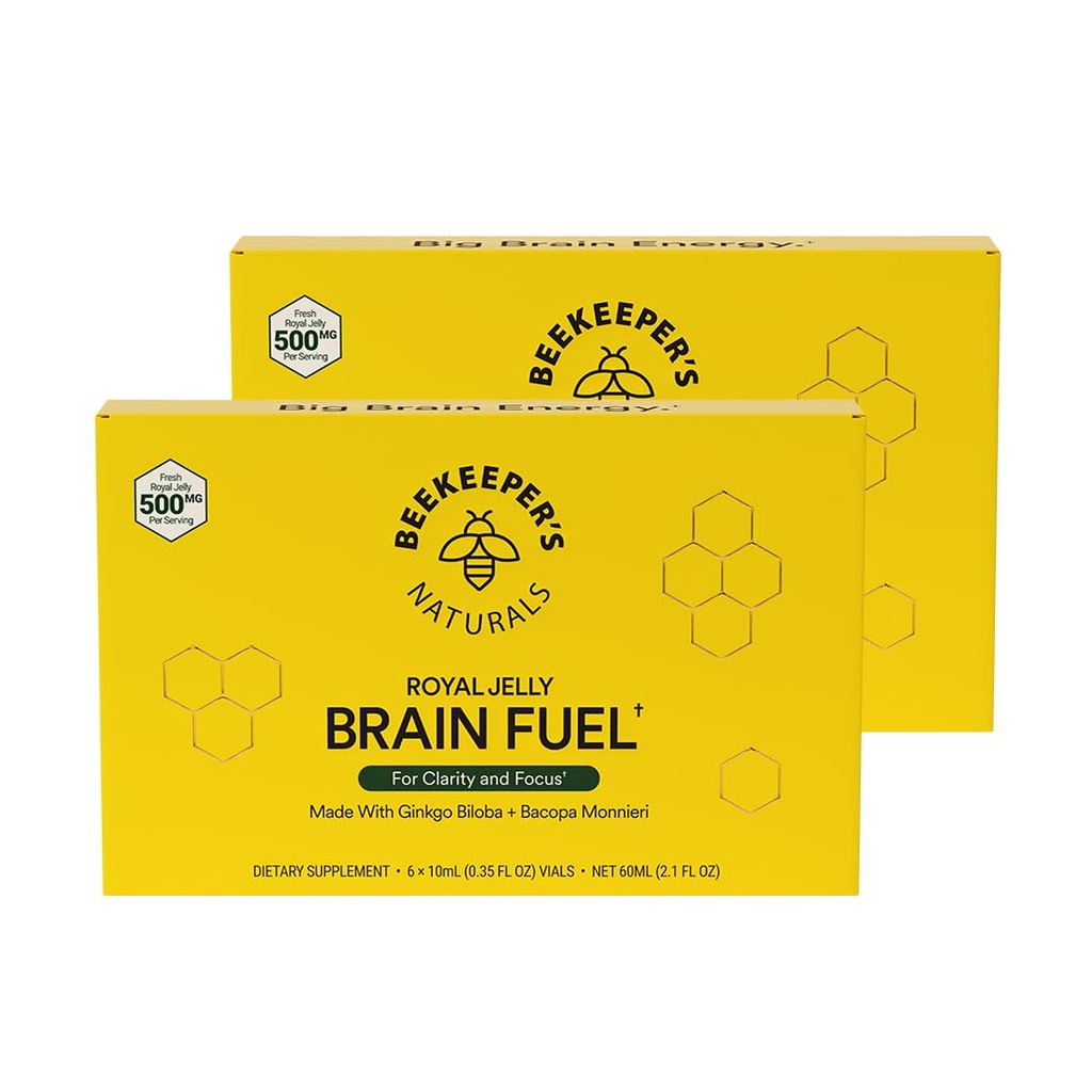 Beekeeper's Naturals B.LXR Brain brensel - minne, fokus og klarhet flytende formel, støtter produktivitet Royal Jelly, Ginkgo Biloba, Bacopa Monnieri Keto vennlig, Gluten & koffeinfri, 6 ct (2 pakke)