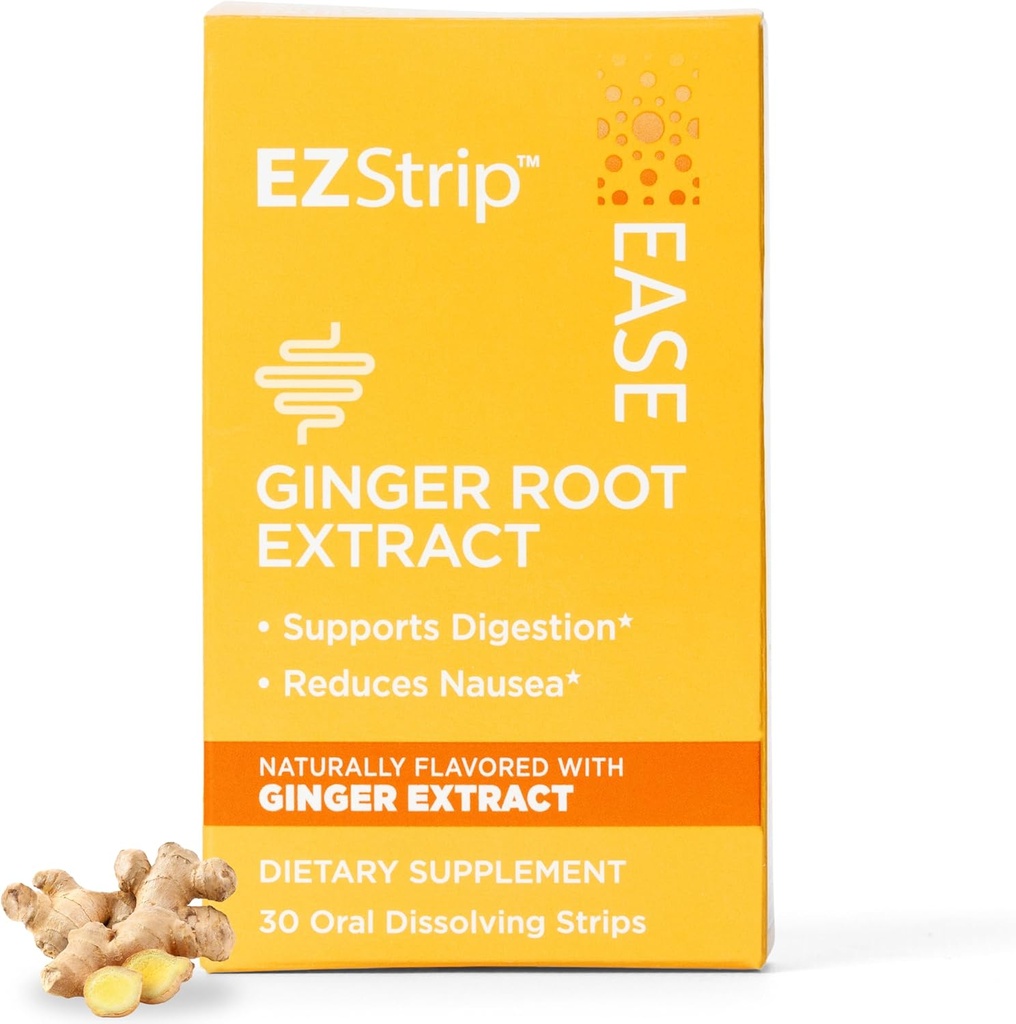 Ease Supplement - Ginger Flavor, 30 greve - Oppløsende strimler med Ginger Root Hjelp Støtter Humør Relief, Morgen og Motion Sykdom, og Digestion - Laget i USA, Sukker og Glutenfri