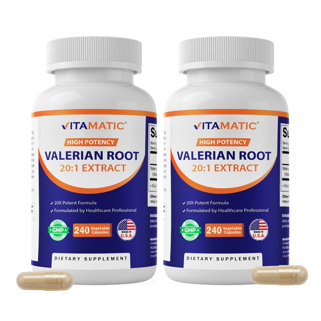 Vitamatic 2 Pakker Valerian Root 20:1 Ekstrakt 250 mg - 240 Kapsler - 20X Konsentrert Ekstrakt
