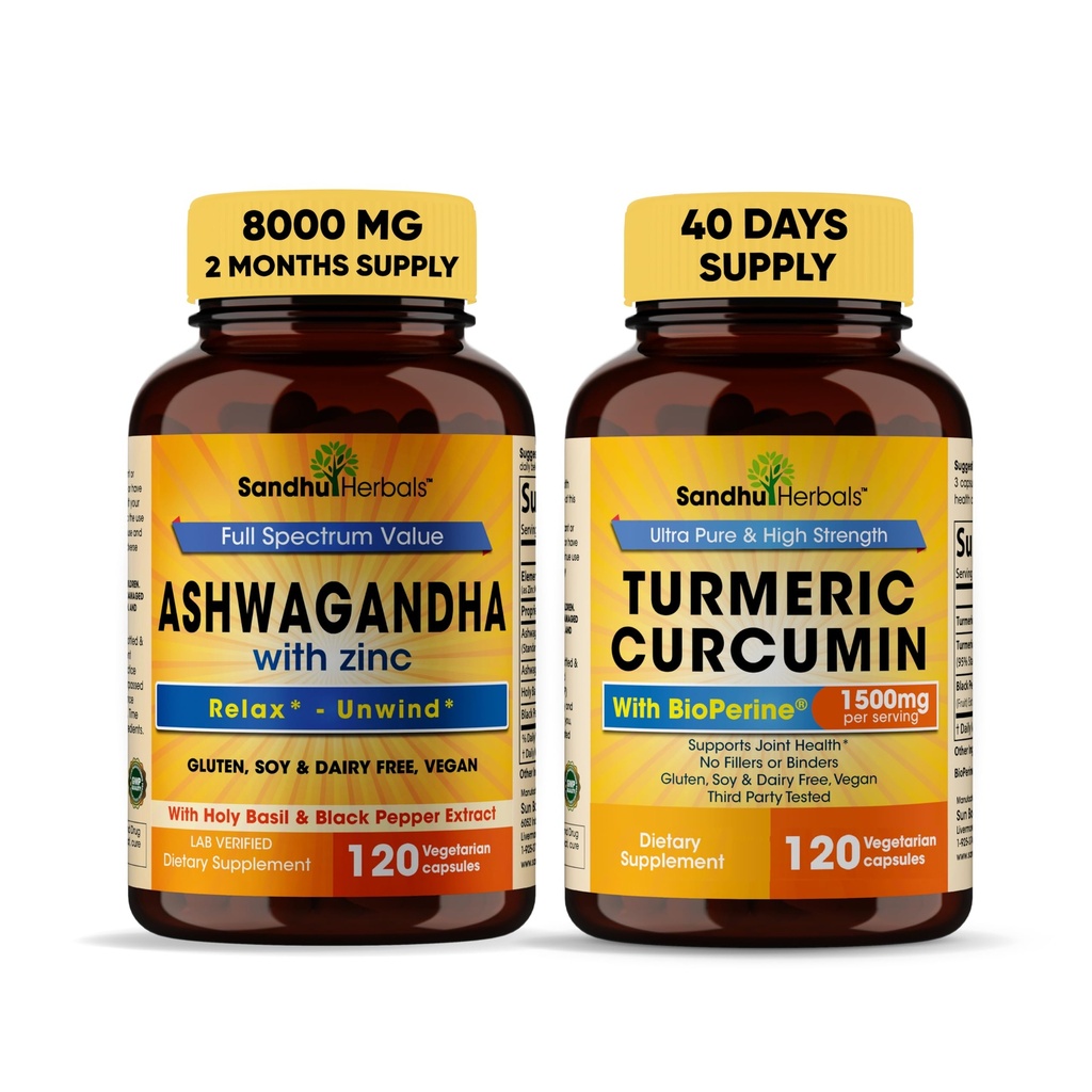 Sandhu Herbals Organic 4in1 Ashwagandha w/Zinc & Organic Turmeric Curcumin m/Bioperine Black Pepper Extract® støtter immunsystemet